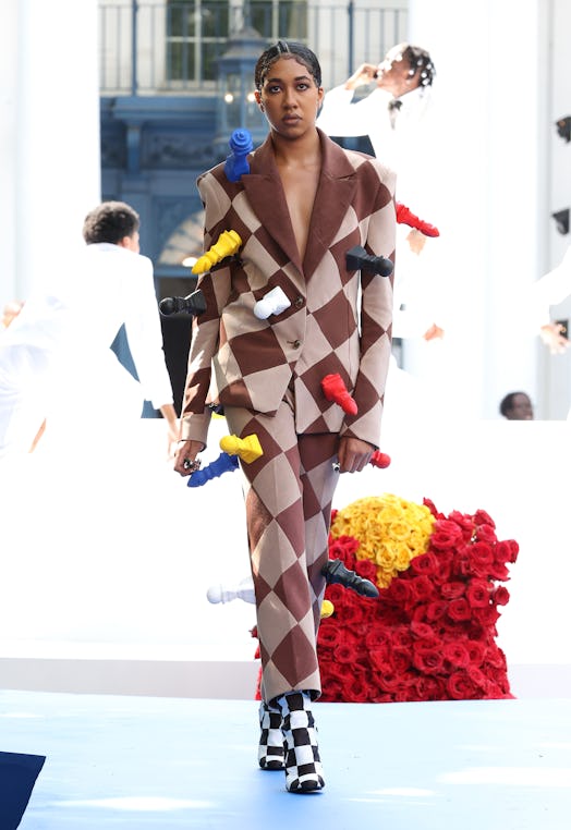 IRVINGTON, NEW YORK - JULY 10: A model walks the runway during the Pyer Moss Couture Haute Couture F...