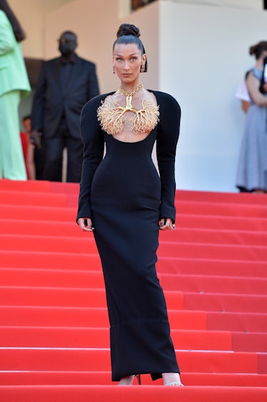 11 July 2021, France, Cannes: Model Bella Hadid attends the screening of the film "Tre Piani" during...