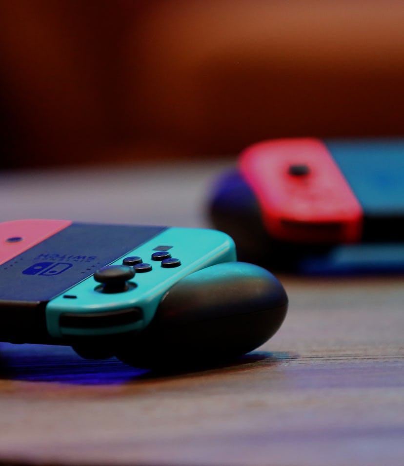 LAS VEGAS, NEVADA - MARCH 24: Nintendo Joy-Con wireless controllers for the Nintendo Switch are disp...