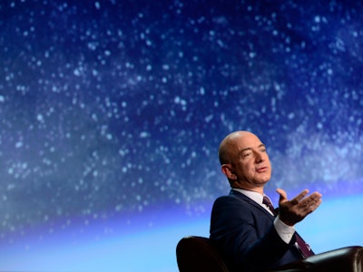 COLORADO SPRINGS, CO - APRIL 12: Founder of space company Blue Origin, Jeff Bezos, speaks about the ...