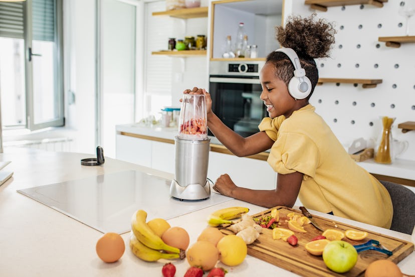 Fruit smoothies are an easy breakfast idea for kids to make.