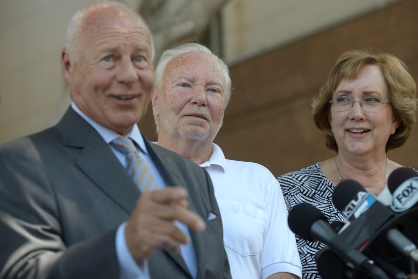 LONG BEACH, CA - JULY 09: Attorney Tom Girardi, left, with David Stow, center, Ann Stow, right, pare...