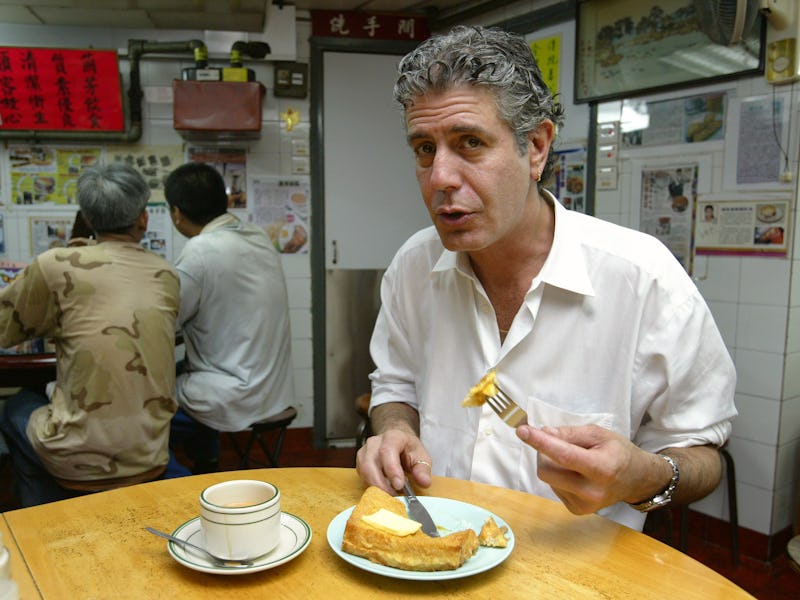 Celebrity chef Anthony Bourdain, who is in his Hong Kong food tour, tastes the Hong Kong-style Frenc...