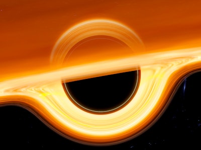 Artwork of a black hole. A black hole is a region of spacetime where the gravity is so powerful that...