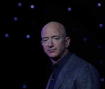 WASHINGTON, DC - MAY 09: Jeff Bezos, owner of Blue Origin, introduces a new lunar landing module cal...