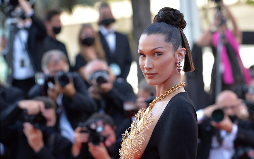 11 July 2021, France, Cannes: Model Bella Hadid attends the screening of the film "Tre Piani" during...