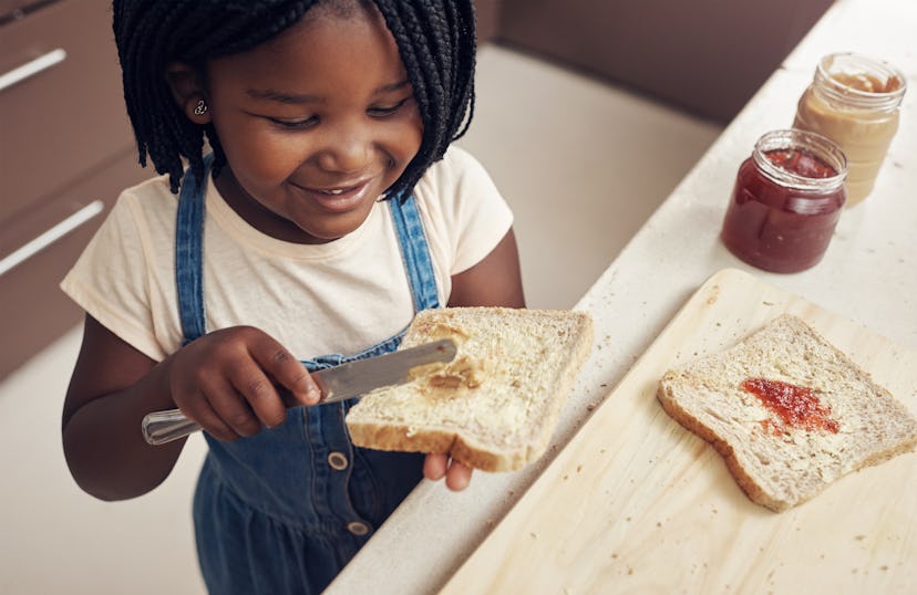 A PB&J is an easy breakfast idea for kids to make.