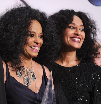 LOS ANGELES, CA - NOVEMBER 19:  Singer Diana Ross and actress Tracee Ellis Ross pose in the press ro...