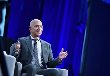 Blue Origin founder Jeff Bezos speaks after receiving the 2019 International Astronautical Federatio...