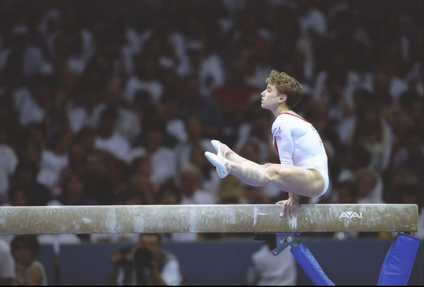 23 Jul 1996: Kerri Strug of the USA in action on the balance beam during the women''s gymnastics com...