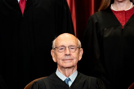 Associate Justice Stephen Breyer sits during a group photo of the Justices at the Supreme Court in W...