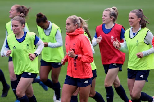 Team GB's Steph Houghton (centre) during a training session at Loughborough University, Loughborough...