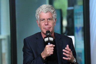 NEW YORK, NY - OCTOBER 30:  Author/TV personality Anthony Bourdain visits Build to discuss the Balve...