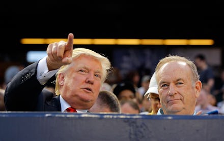 NEW YORK, NY - JULY 30:  Donald Trump (L) and television personality Bill O'Reilly attend the game b...