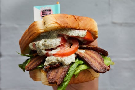 WASHINGTON, DC - MAY 5: The Bubb Club -
grilled plant-based chick'n with lettuce, plant-based pork b...