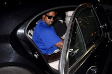 LONDON, ENGLAND - OCTOBER 09: Kanye West arrives at Bottega Veneta Salon 01 London collection presen...