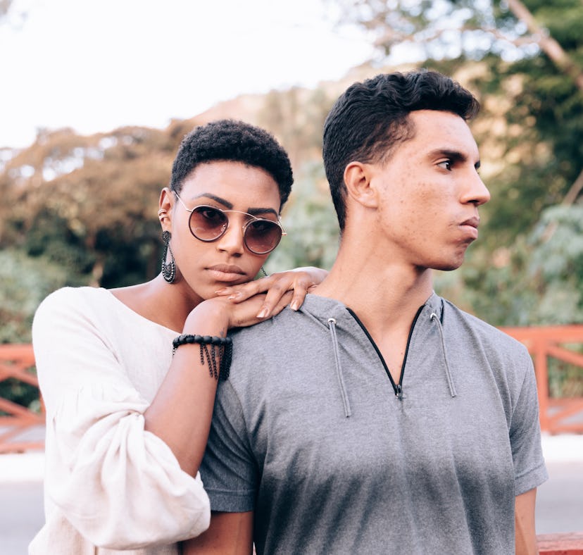 Couple posing outdoors