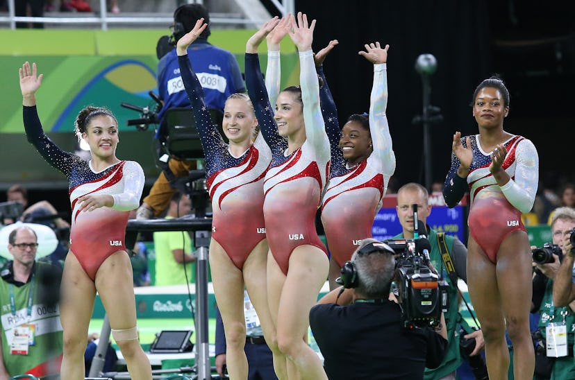 RIO DE JANEIRO, BRAZIL - AUGUST 9: Team USA - Simone Biles, Gabrielle Douglas, Lauren Hernandez, Mad...