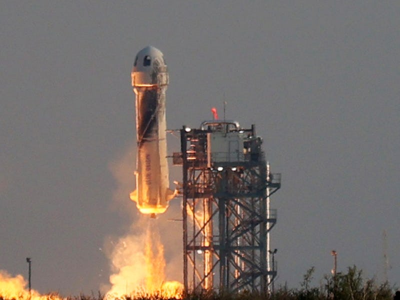 VAN HORN, TEXAS - JULY 20: Blue Origin’s New Shepard lifts-off from the launch pad carrying Jeff Be...