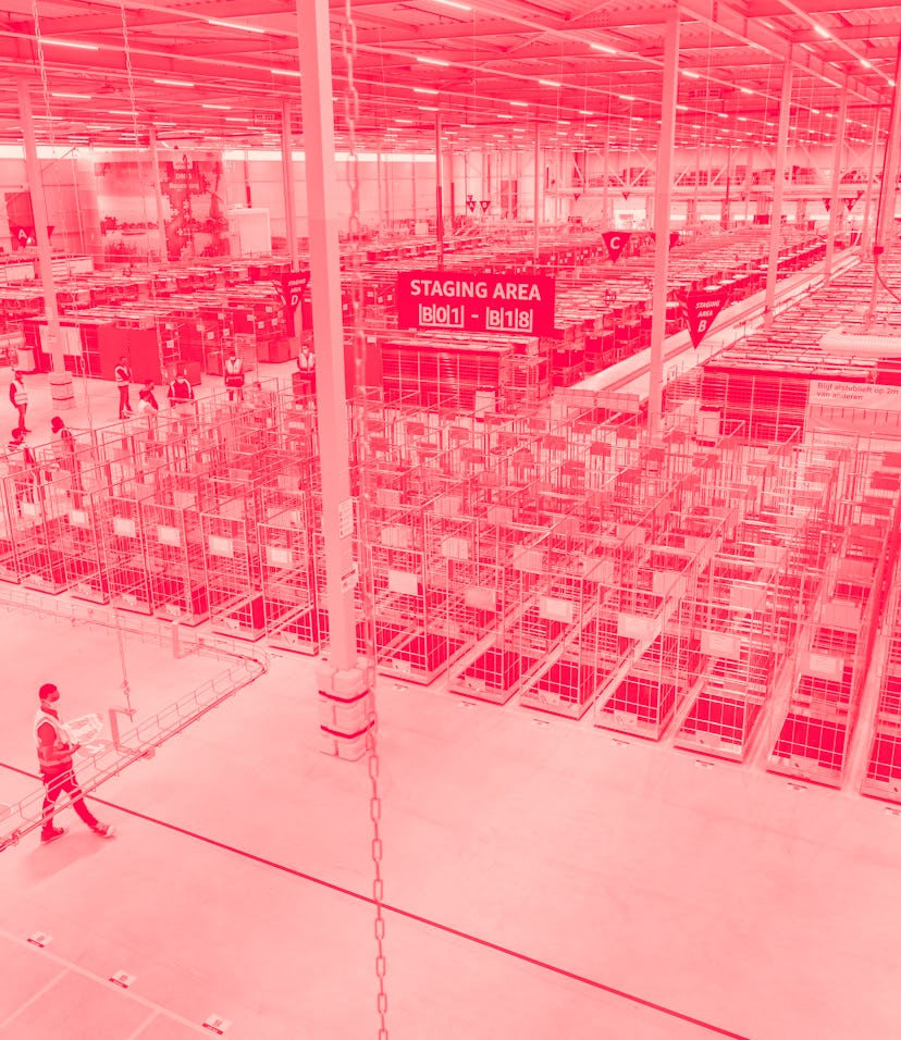 A picture shows the new delivery warehouse of the US e-commerce company Amazon in Rozenburg-Schiphol...