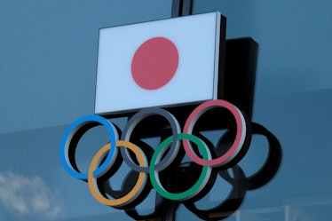 This picture shows the logo of the Japanese Olympic Committee displayed at an entrance of the Japan ...