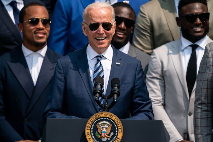 WASHINGTON, DC - JULY 20: President Joe Biden welcomes the Tampa Bay Buccaneers to the White House t...