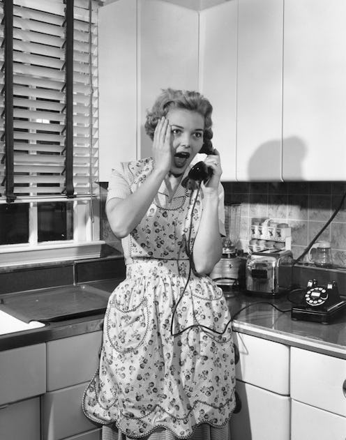 A housewife talking on the telephone in the kitchen gasps. Experts explain how to get rid of a toxic...