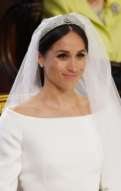US fiancee of Britain's Prince Harry, Meghan Markle arrives at the High Altar for their wedding cere...