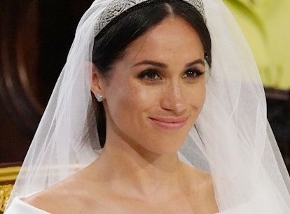 US fiancee of Britain's Prince Harry, Meghan Markle arrives at the High Altar for their wedding cere...