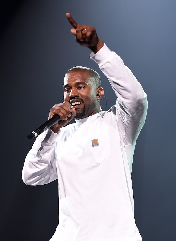 NEW YORK, NY - SEPTEMBER 04: Kanye West performs during Puff Daddy and Bad Boy Family Reunion Tour ...