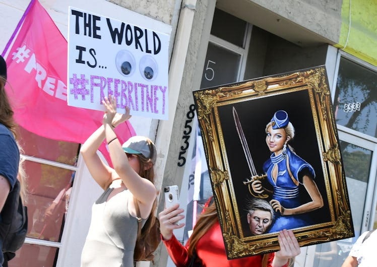 WEST HOLLYWOOD, CALIFORNIA - JULY 18: Protest signs at the #FreeBritney March starting in Plummer Pa...