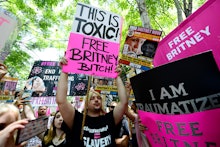 LOS ANGELES, CALIFORNIA - JULY 14: Protesters attend a #FreeBritney Rally at Stanley Mosk Courthouse...