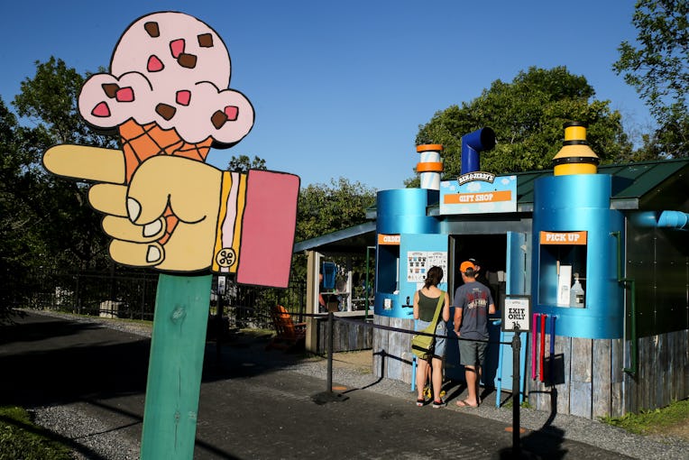 Waterbury, VT - June 24: Visitors buy good at the gift shop of Ben & Jerrys factory in Waterbury, Ve...