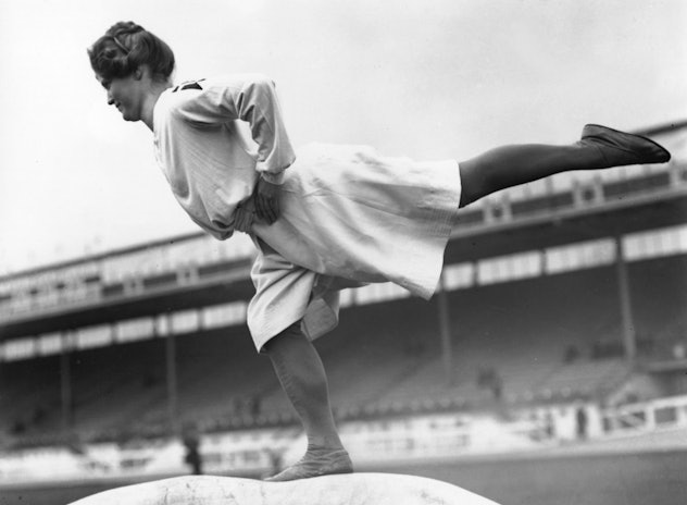 July 1908:  A Danish woman gymnast exercising at the 1908 London Olympics.  (Photo by Topical Press ...