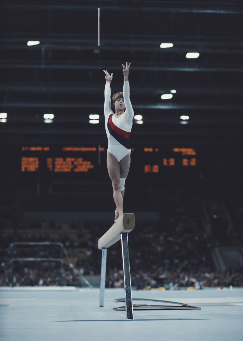 Gymnast Susan Cheesebrough of Great Britain performs in the Women's Balance Beam event on 25 July 19...