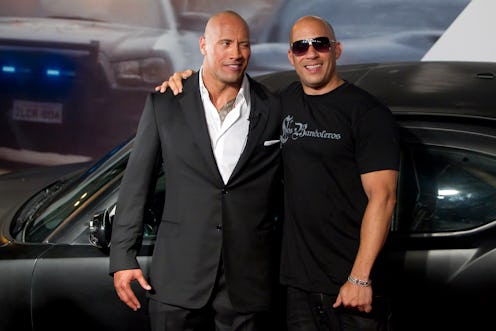 Dwayne Johnson (The Rock) and Vin Diesel (R) pose for photographers during the premiere of the movie...