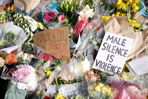 Floral tributes and messages in honour of Sarah Everard, the missing woman whose remains were found ...