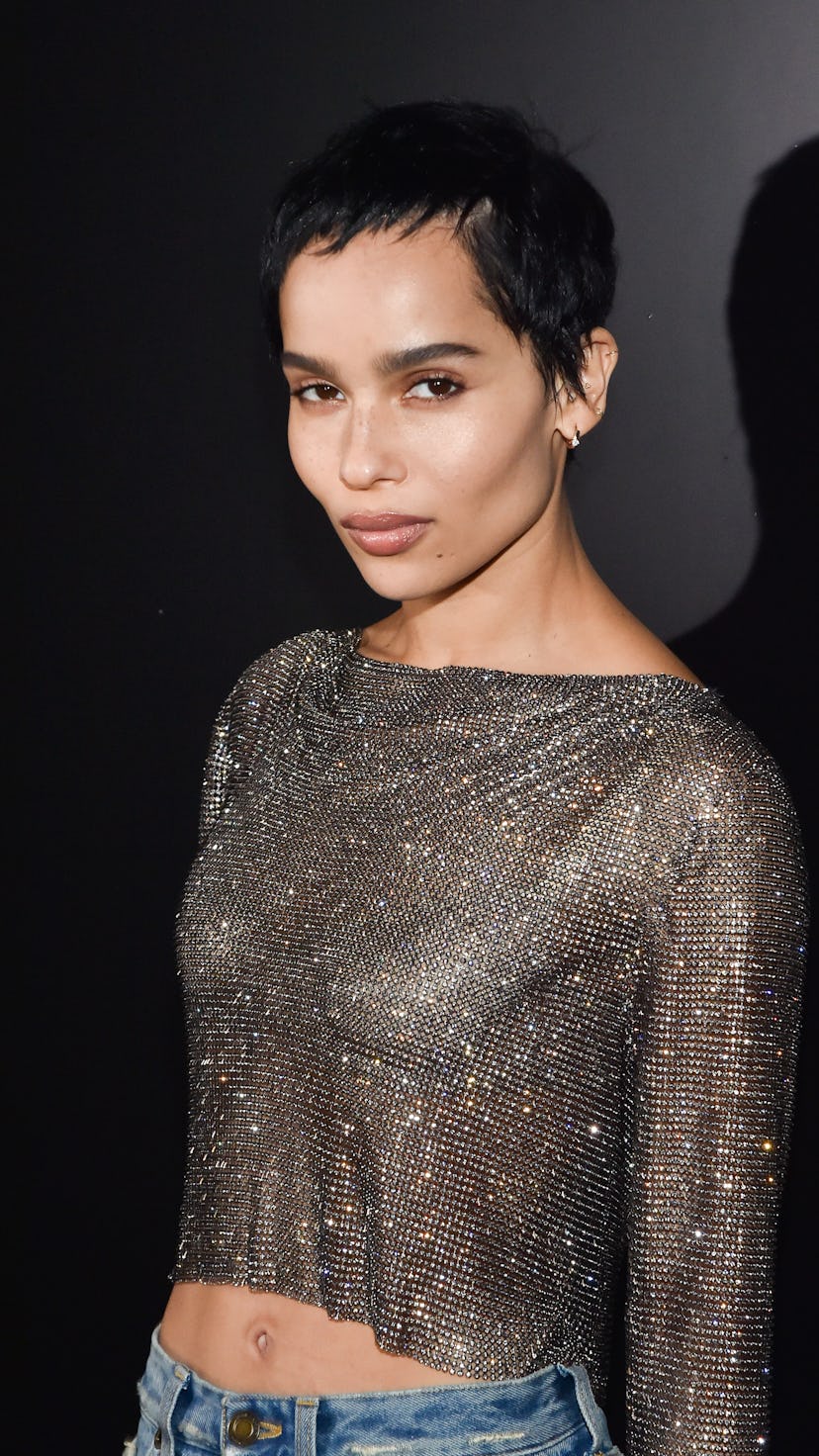 PARIS, FRANCE - FEBRUARY 25: (EDITORIAL USE ONLY) Zoe Kravitz attends the Saint Laurent show as part...