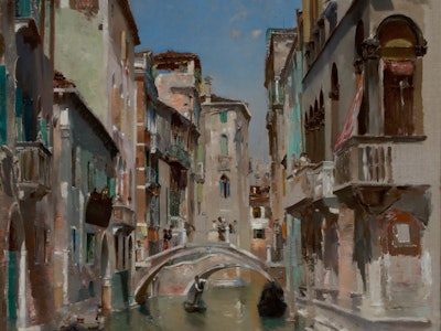 Canal in Venice, San Trovaso Quarter, ca. 1885. Artist Robert Frederick Blum. (Photo by Heritage Art...