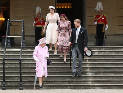 Britain's Queen Elizabeth II, Britain's Prince Harry, Duke of Sussex, Britain's Princess Eugenie of ...