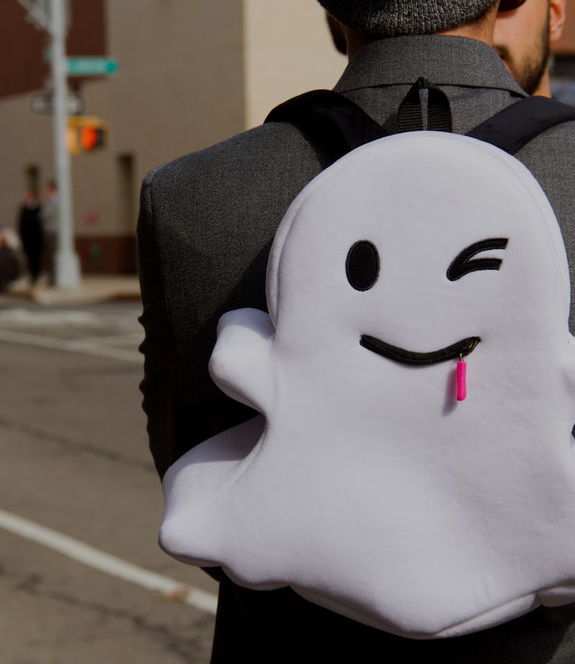 NEW YORK, NY - FEBRUARY 04: A guest wears a Snapchat backpack at Skylight Clarkson Sq outside the Jo...