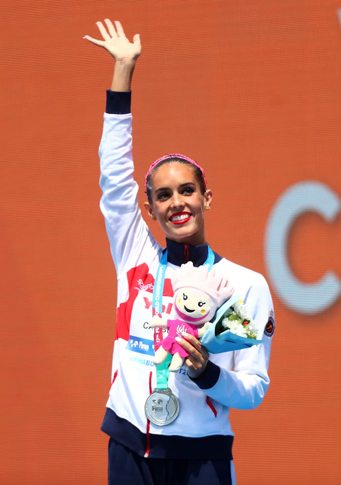 BUDAPEST, HUNGARY - JULY 19: Silver medalists Ona Carbonell of Spain poses with the medal won durin...