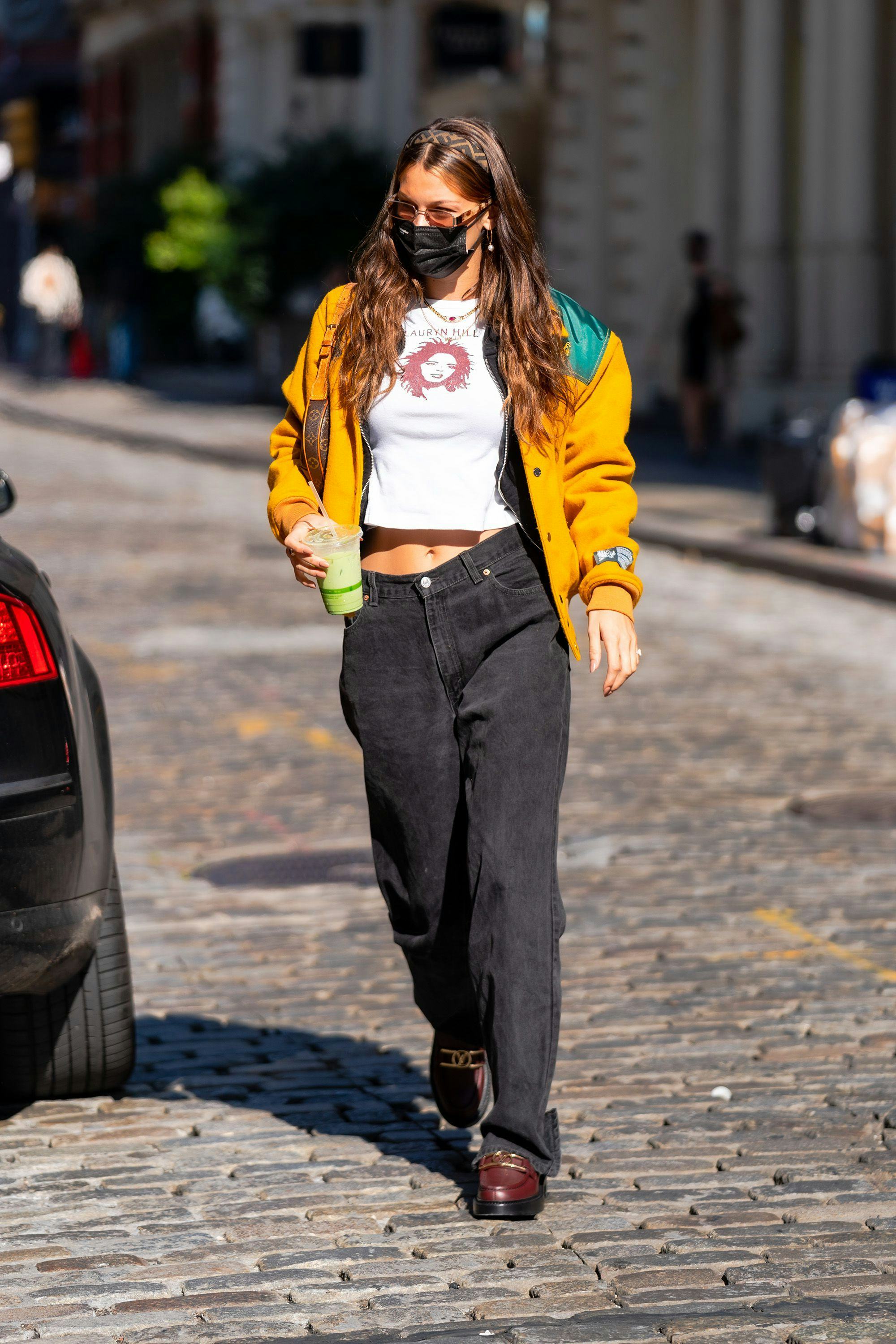 NEW YORK, NEW YORK - OCTOBER 20: Bella Hadid is seen in SoHo on October 20, 2020 in New York City. (...