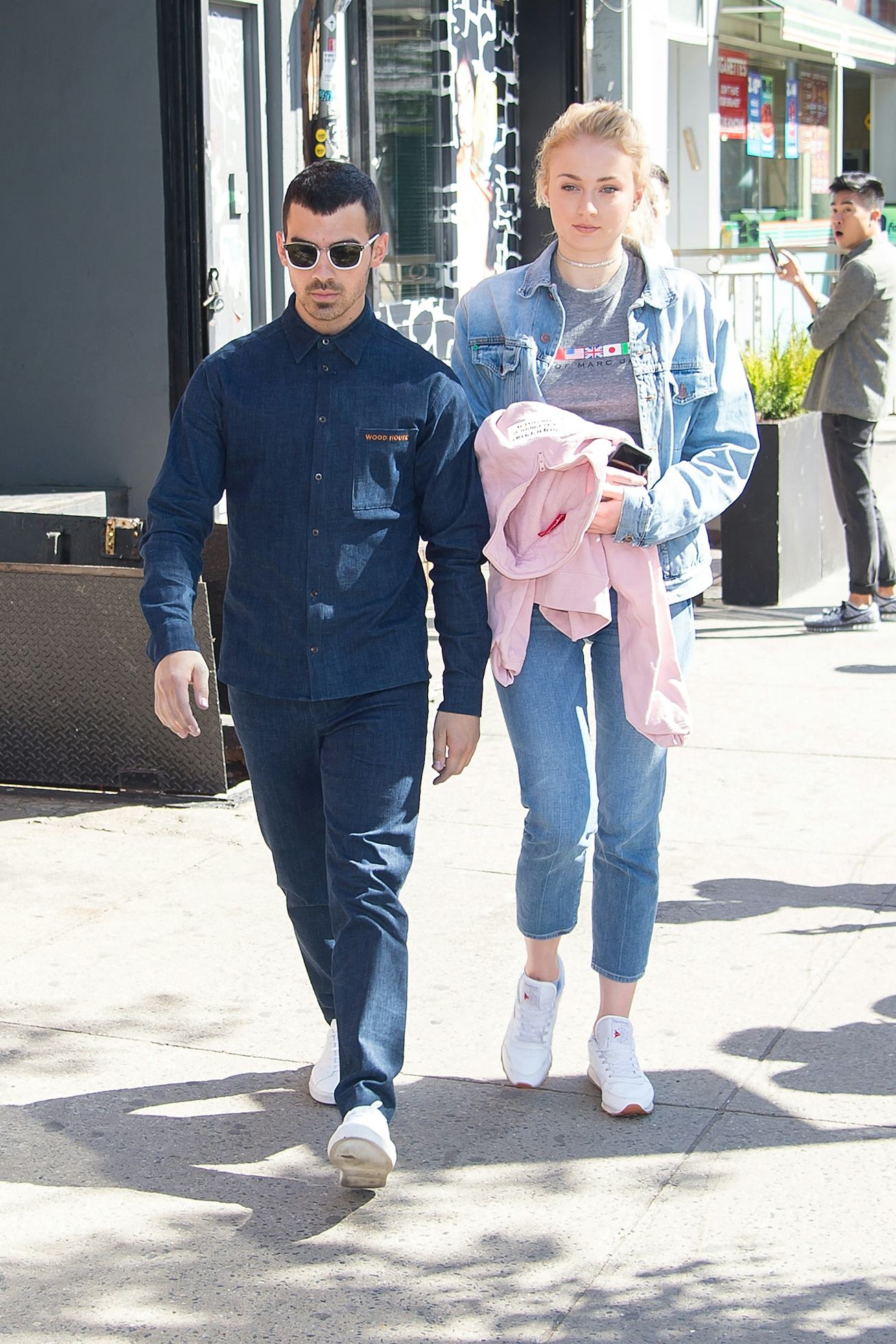 NEW YORK, NY - MAY 03:  Singer Joe Jonas (L) and actress Sophie Turner are seen in the East Village ...