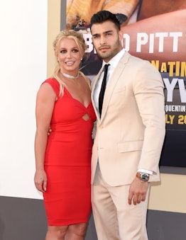 HOLLYWOOD, CALIFORNIA - JULY 22: Britney Spears and Sam Asghari attend Sony Pictures' "Once Upon a T...