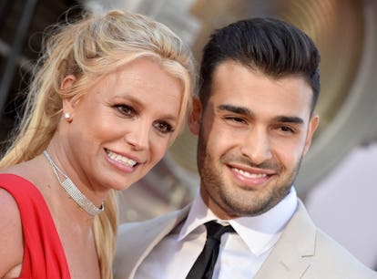 HOLLYWOOD, CALIFORNIA - JULY 22: Britney Spears and Sam Asghari attend Sony Pictures' "Once Upon a T...