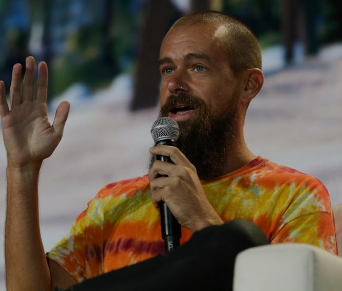 Jack Dorsey, CEO of Twitter and co-founder & CEO of Square, speaks during the crypto-currency confer...