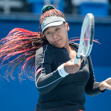 TOKYO, JAPAN - JULY 23: Naomi Osaka of Japan practicing on court one at Ariake Tennis Park in prepar...