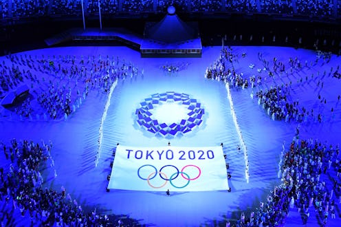 An overview shows the Tokyo 2020 emblem during the opening ceremony of the Tokyo 2020 Olympic Games,...