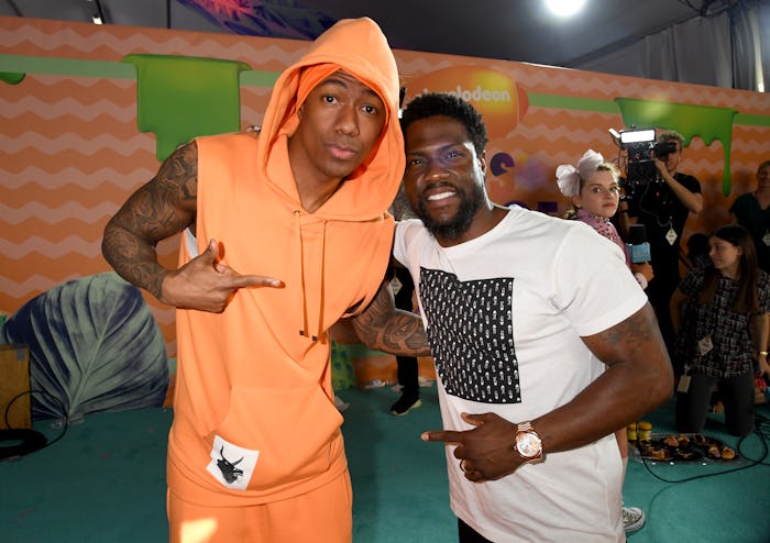 LOS ANGELES, CA - MARCH 11:  TV personality Nick Cannon (L) and actor Kevin Hart at Nickelodeon's 20...